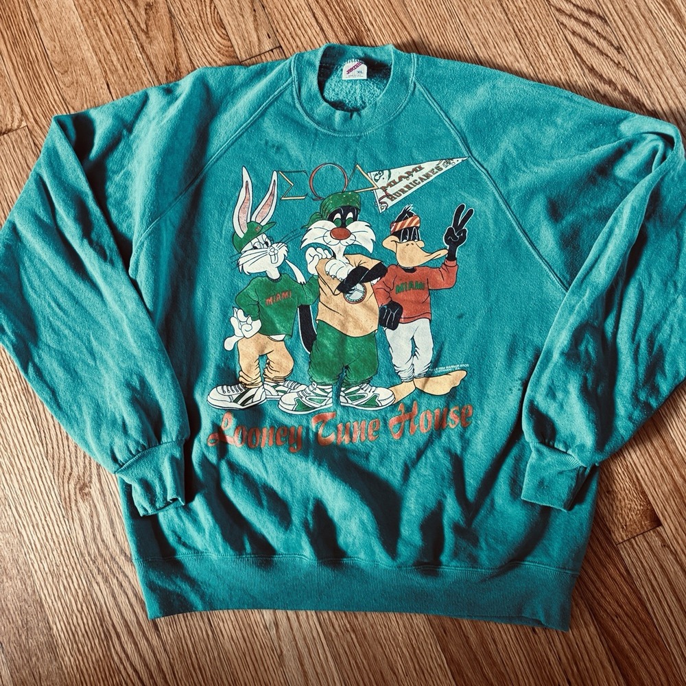 Vintage Miami Hurricanes Looney Tunes Sweatshirt Large Crewneck 1994 Sigma Delta
